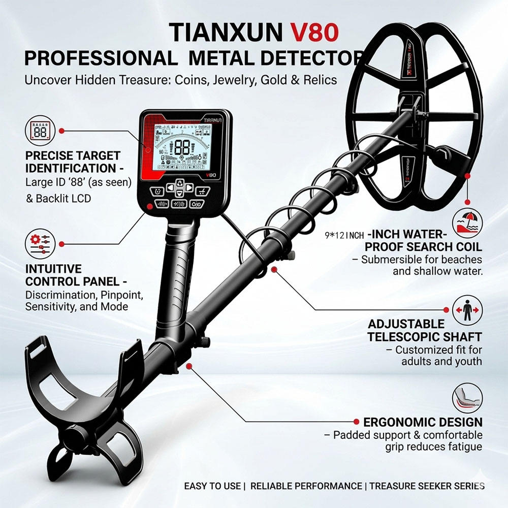 V80 다중 주파수 금속 탐지기, 완전 방수 기능, 높 - Underwater Metal Detector Waterproof 리뷰 및 가격